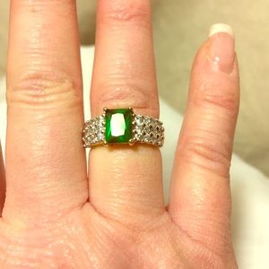 Emerald and rhinestone ring